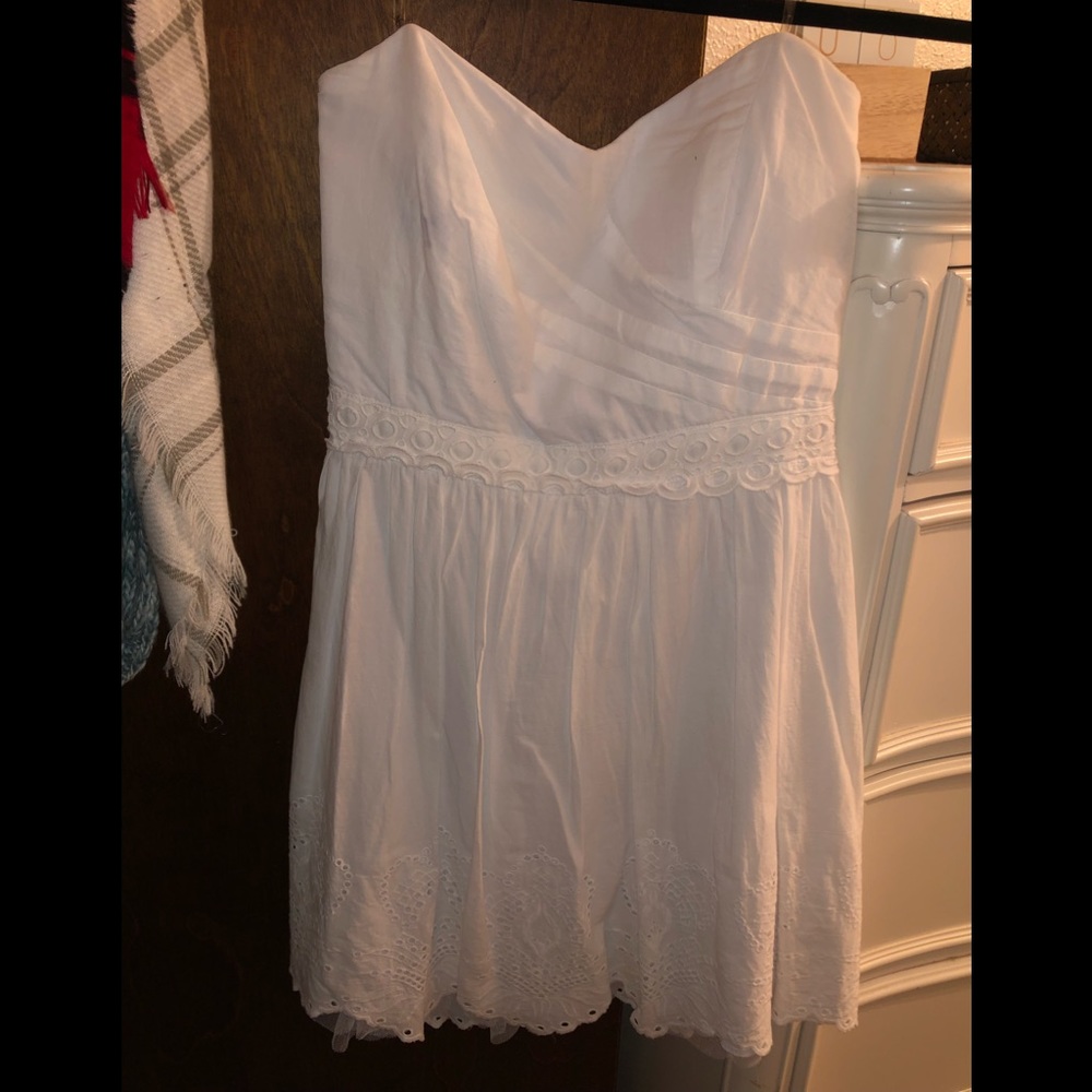 Strapless white lace dress
